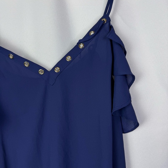 Express Navy Blue V-Neck Short Cold Shoulder Top M - Picture 2 of 5